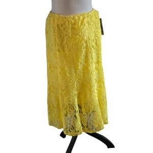 NWT Ashley Blue Woman’s L Trumpet Skirt Yellow Floral Lace Lined USA Made